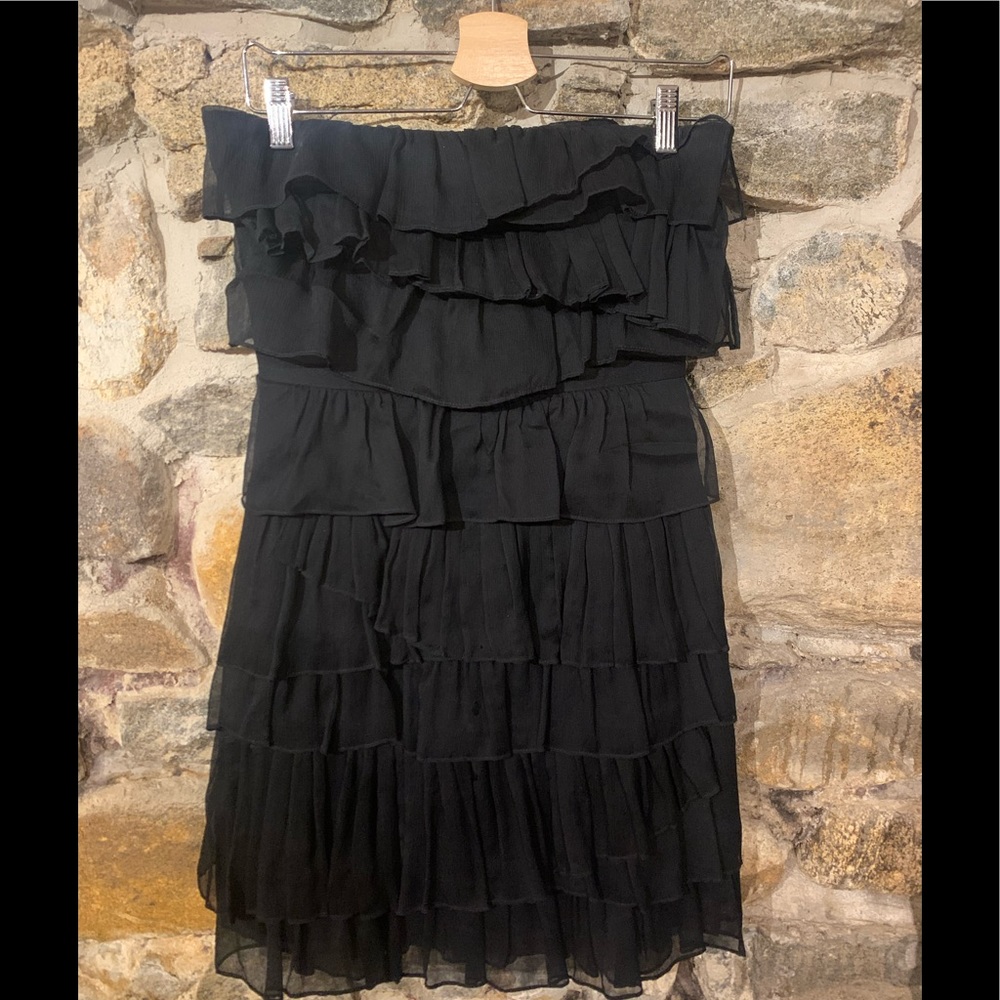 J. Crew black layered chiffon strapless dress